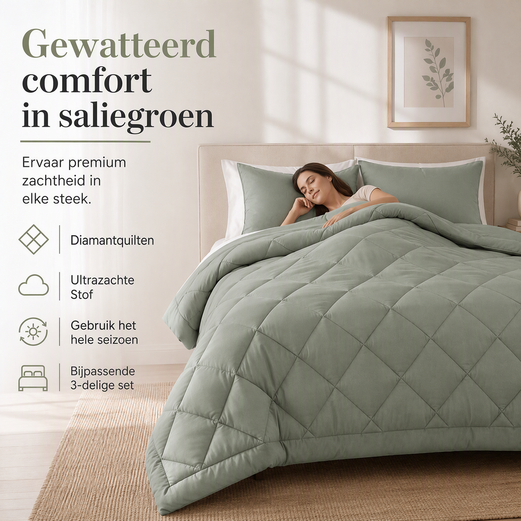 🛏️ 50% KORTING – Gewatteerde Beddengoedset | Comfortabel en Luchtig voor Verschillende Seizoenen | 2 Kussenslopen Inbegrepen