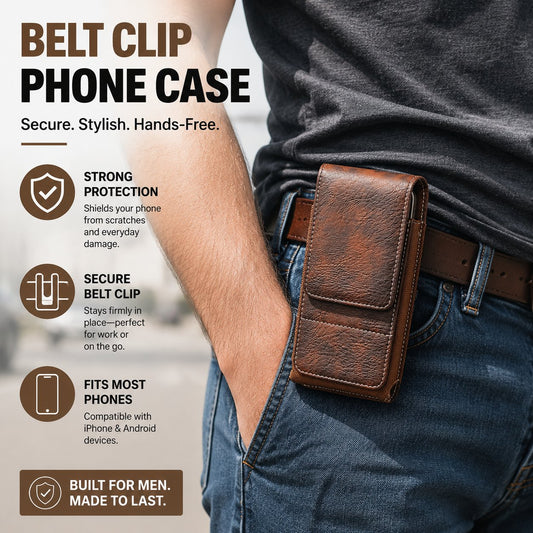 💥【LIMITED TIME 50% OFF】🔥 Magneet Riem Telefoonhouder | 4 Verborgen Magneten Stille Sluiting | Metal Clip + Riemblus Dubbel Bevestigd | Ingebouwd Kaartvak voor ID/Geld | Vingergaten voor Snel Uitnemen | Krasbestendig Leder+Stof | Past tot 6,3 inch