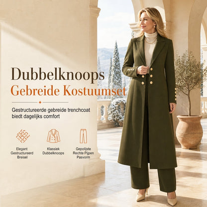 🔥Populair product !✨Elegante Lange Gebreide Jas met Dubbele Knoopsluiting